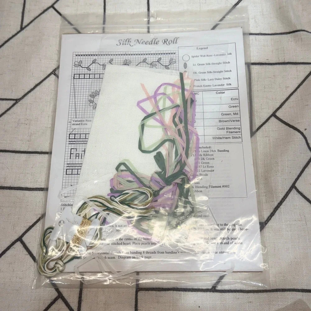 Lorri Birmingham Designs Silk Ribbon Needle Roll Kit White Faith Hope Charity